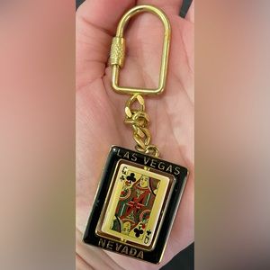 Vintage Las Vegas Nevada Playing Card Keychain Flip Rotating Queen of Clubs